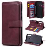 For Huawei P40 Lite E Multifunctional Magnetic Copper Buckle Horizontal Flip Solid Color Leather Case with 10 Card Slots & Wallet & Holder & Photo Frame(Wine Red)