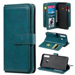 For Huawei P40 Lite E Multifunctional Magnetic Copper Buckle Horizontal Flip Solid Color Leather Case with 10 Card Slots & Wallet & Holder & Photo Frame(Dark Green)