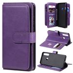 For Huawei Y6P Multifunctional Magnetic Copper Buckle Horizontal Flip Solid Color Leather Case with 10 Card Slots & Wallet & Holder & Photo Frame(Purple)