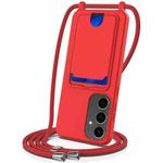 For Samsung Galaxy S25+ 5G Integrated Card Bag Solid Color Liquid Silicone Phone Case with Lanyard(Red)