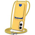 For Samsung Galaxy S25 Edge 5G Integrated Card Bag Solid Color Liquid Silicone Phone Case with Lanyard(Yellow)