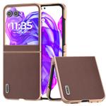 For Motorola Razr 50 ABEEL Electroplating Frame Genuine Leather Xiaoya Series Phone Case(Coffee)