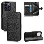 For iPhone 15 Pro Max Honeycomb Dot Texture Leather Phone Case(Black)