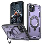 For iPhone 15 PC Hybrid TPU Armor MagSafe Holder Phone Case(Purple)