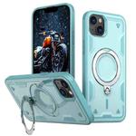 For iPhone 14 Plus PC Hybrid TPU Armor MagSafe Holder Phone Case(Light Blue)