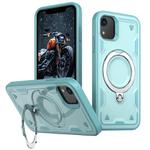 For iPhone XR PC Hybrid TPU Armor MagSafe Holder Phone Case(Light Blue)