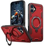 For iPhone 16 PC Hybrid TPU Armor MagSafe Holder Phone Case(Red)