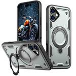 For iPhone 16 PC Hybrid TPU Armor MagSafe Holder Phone Case(Grey)