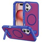 For iPhone 16 Plus Guard MagSafe Holder Matte PC Hybrid TPU Phone Case(Blue Rose Red)