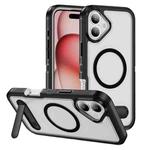 For iPhone 16 Guard MagSafe Holder Matte PC Hybrid TPU Phone Case(Black Transparent)