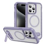 For iPhone 15 Pro Max Guard MagSafe Holder Matte PC Hybrid TPU Phone Case(Purple Transparent)