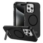 For iPhone 15 Pro Guard MagSafe Holder Matte PC Hybrid TPU Phone Case(Black)