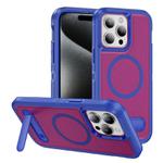 For iPhone 15 Pro Guard MagSafe Holder Matte PC Hybrid TPU Phone Case(Blue Rose Red)