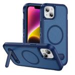 For iPhone 14 Plus Guard MagSafe Holder Matte PC Hybrid TPU Phone Case(Royal Blue)