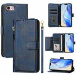 For iPhone SE 2022 / 2020 / 8 / 7 Multi-Card Slots Zipper Wallet Leather Phone Case(Blue)