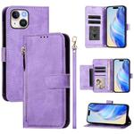 For iPhone 13 mini Multi-Card Slots Zipper Wallet Leather Phone Case(Purple)