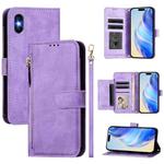 For iPhone X / XS Multi-Card Slots Zipper Wallet Leather Phone Case(Purple)