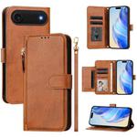 For iPhone Air Multi-Card Slots Zipper Wallet Leather Phone Case(Brown)