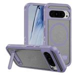 For Google Pixel 9 Guard MagSafe Holder Matte PC Hybrid TPU Phone Case(Purple Transparent)