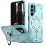 For Samsung Galaxy S24 FE 5G PC Hybrid TPU Armor MagSafe Ring Holder Phone Case(Light Blue)