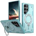 For Samsung Galaxy S24 Ultra 5G PC Hybrid TPU Armor MagSafe Ring Holder Phone Case(Light Blue)