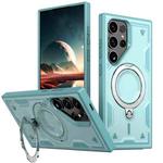 For Samsung Galaxy S23 Ultra 5G PC Hybrid TPU Armor MagSafe Ring Holder Phone Case(Light Blue)
