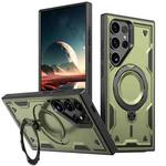 For Samsung Galaxy S25 Ultra 5G PC Hybrid TPU Armor MagSafe Ring Holder Phone Case(Olive Green)