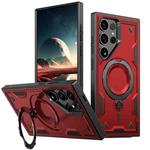 For Samsung Galaxy S25 Ultra 5G PC Hybrid TPU Armor MagSafe Ring Holder Phone Case(Red)
