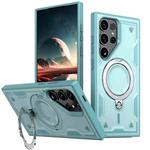 For Samsung Galaxy S25 Ultra 5G PC Hybrid TPU Armor MagSafe Ring Holder Phone Case(Light Blue)
