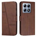 For Xiaomi 14T Pro Stitching Calf Texture Buckle Leather Phone Case(Brown)