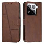 For Xiaomi 15 Pro Stitching Calf Texture Buckle Leather Phone Case(Brown)