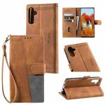 For Samsung Galaxy S25 5G TTUDRCH Embossed Line Splicing Leather Phone Case(Brown)