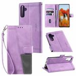 For Samsung Galaxy S25+ 5G TTUDRCH Embossed Line Splicing Leather Phone Case(Purple)