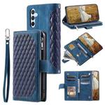 For Samsung Galaxy S25 5G Grid Texture Zipper Leather Phone Case with Lanyard(Blue)