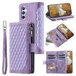For Samsung Galaxy S25+ 5G Grid Texture Zipper Leather Phone Case with Lanyard(Purple)