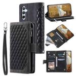 For Samsung Galaxy S25+ 5G Grid Texture Zipper Leather Phone Case with Lanyard(Black)