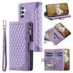 For Samsung Galaxy S25 FE 5G Grid Texture Zipper Leather Phone Case with Lanyard(Purple)