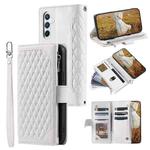 For Samsung Galaxy S25 FE 5G Grid Texture Zipper Leather Phone Case with Lanyard(White)
