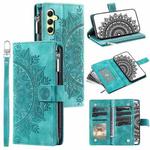 For Samsung Galaxy S25+ 5G Multi-Card Totem Zipper Leather Phone Case(Green)