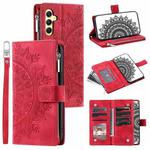 For Samsung Galaxy S25+ 5G Multi-Card Totem Zipper Leather Phone Case(Red)