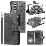 For Samsung Galaxy S25+ 5G Multi-Card Totem Zipper Leather Phone Case(Grey)