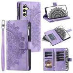 For Samsung Galaxy S25+ 5G Multi-Card Totem Zipper Leather Phone Case(Purple)