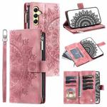 For Samsung Galaxy S25+ 5G Multi-Card Totem Zipper Leather Phone Case(Pink)