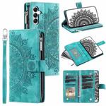 For Samsung Galaxy S25 FE 5G Multi-Card Totem Zipper Leather Phone Case(Green)