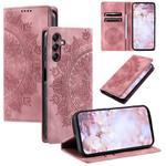 For Samsung Galaxy S25 5G Totem Embossed Magnetic Leather Phone Case(Rose Gold)