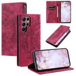 For Samsung Galaxy S25 Ultra 5G Totem Embossed Magnetic Leather Phone Case(Red)