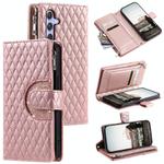 For Samsung Galaxy S25 5G Glitter Lattice Zipper Wallet Leather Phone Case(Rose Gold)