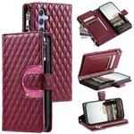 For Samsung Galaxy S25+ 5G Glitter Lattice Zipper Wallet Leather Phone Case(Wine Red)