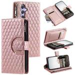 For Samsung Galaxy S25 FE 5G Glitter Lattice Zipper Wallet Leather Phone Case(Rose Gold)
