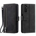 For Samsung Galaxy S25 5G Nine Card Zipper Bag Leather Phone Case with Lanyard(Black)